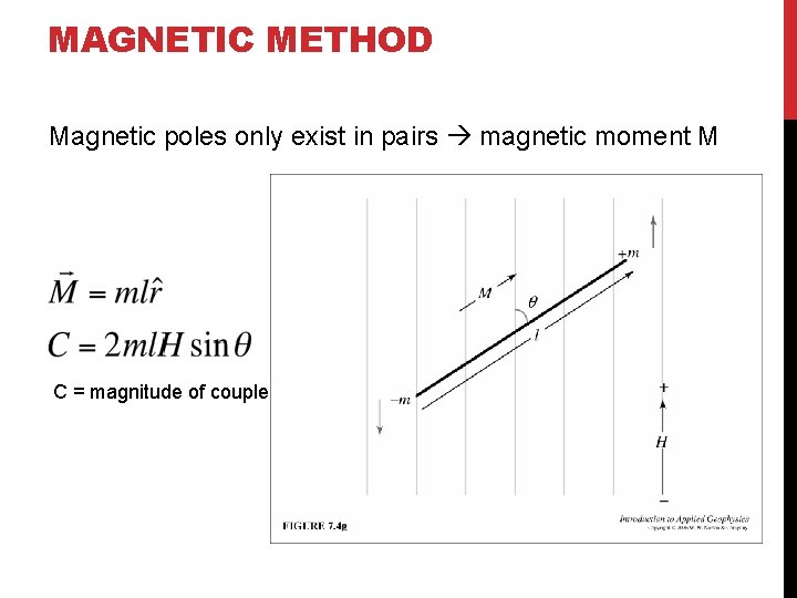 MAGNETIC METHOD Magnetic poles only exist in pairs magnetic moment M C = magnitude