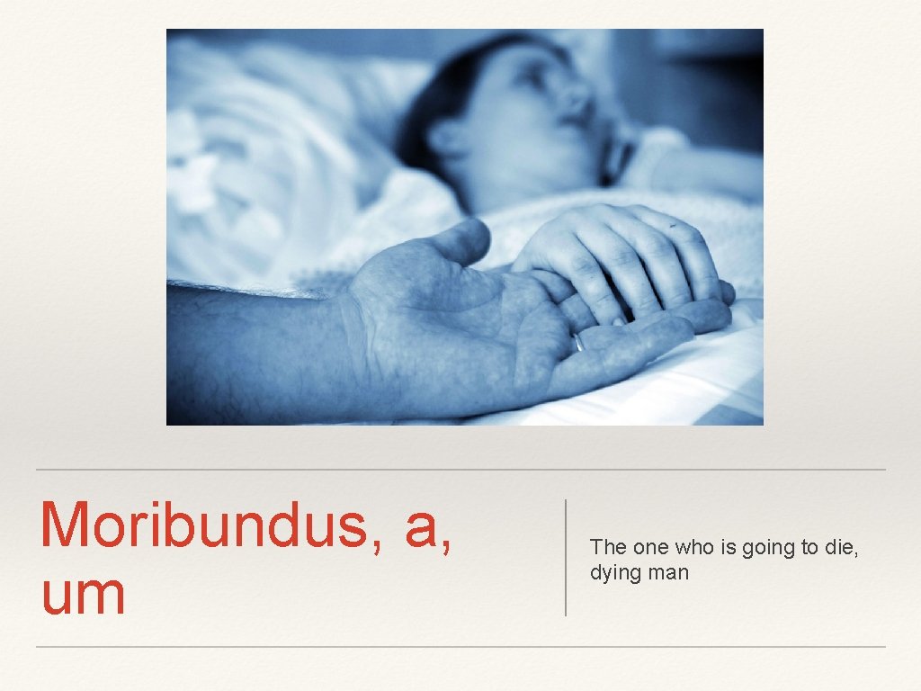 Moribundus, a, um The one who is going to die, dying man 