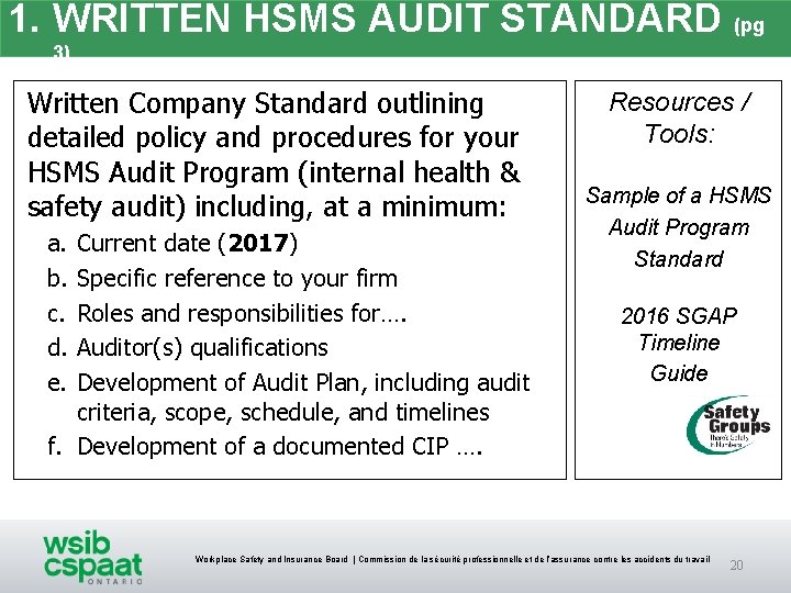 1. WRITTEN HSMS AUDIT STANDARD (pg 3) Written Company Standard outlining detailed policy and 1. WRITTEN HSMS AUDIT STANDARD (pg 3) Written Company Standard outlining detailed policy and