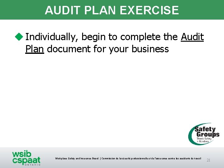 AUDIT PLAN EXERCISE u Individually, begin to complete the Audit Plan document for your AUDIT PLAN EXERCISE u Individually, begin to complete the Audit Plan document for your