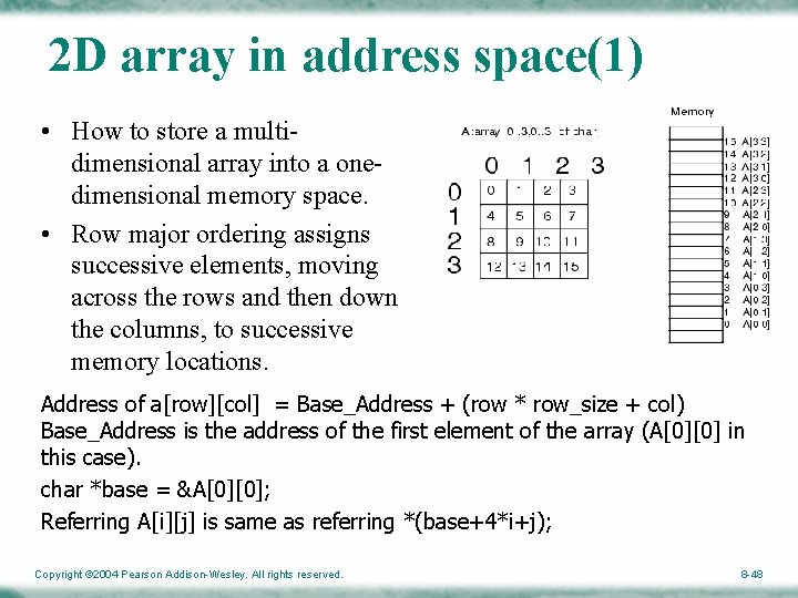 2 D array in address space(1) • How to store a multidimensional array into