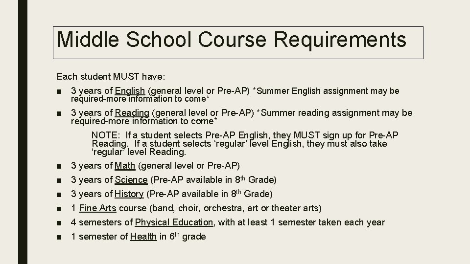 HARRIS MIDDLE SCHOOL NORTHEAST ISD Course Selection Guide