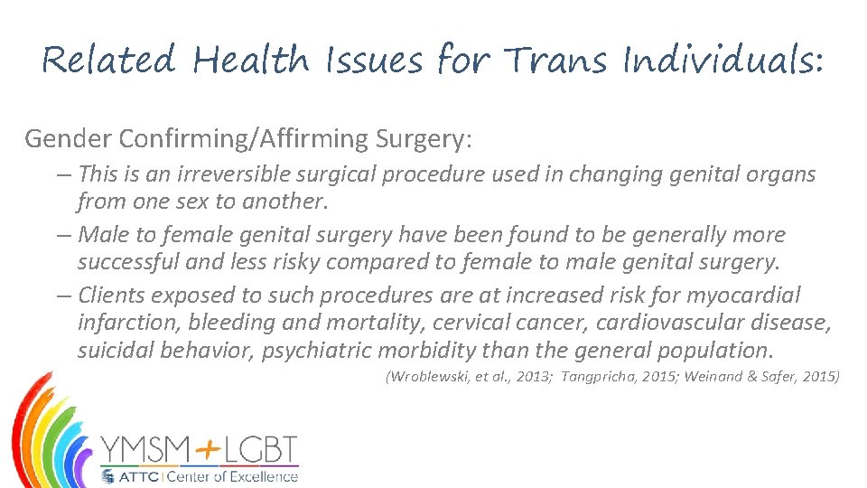 Related Health Issues for Trans Individuals: Gender Confirming/Affirming Surgery: – This is an irreversible