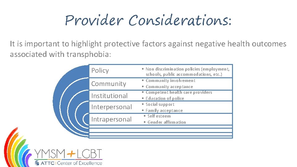 Provider Considerations: It is important to highlight protective factors against negative health outcomes associated