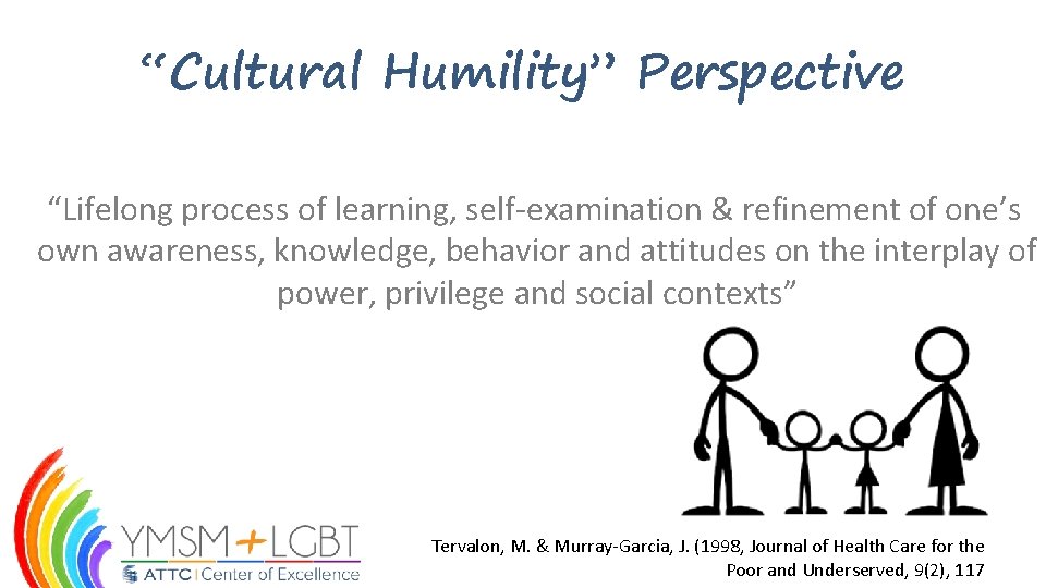 “Cultural Humility” Perspective “Lifelong process of learning, self-examination & refinement of one’s own awareness,