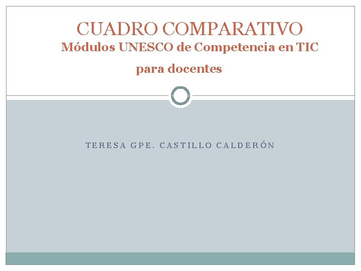 CUADRO COMPARATIVO Módulos UNESCO de Competencia en TIC para docentes TERESA GPE. CASTILLO CALDERÓN