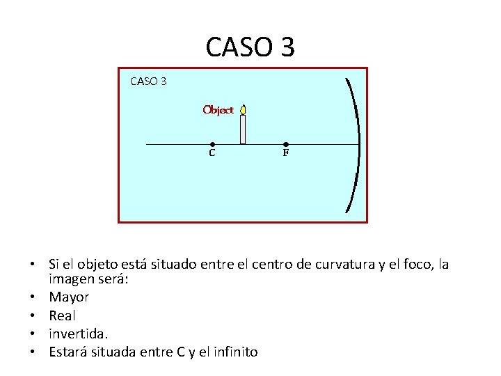 CASO 3 • Si el objeto está situado entre el centro de curvatura y