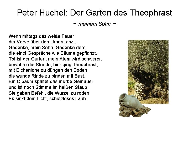 Peter Huchel: Der Garten des Theophrast - meinem Sohn Wenn mittags das weiße Feuer