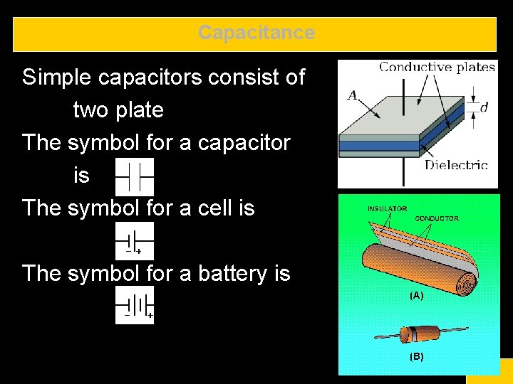 Capacitance Simple capacitors consist of two plate The symbol for a capacitor is The
