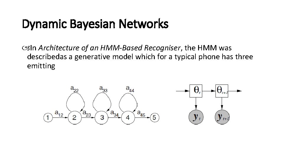 Dynamic Bayesian Networks In Architecture of an HMM-Based Recogniser, the HMM was describedas a