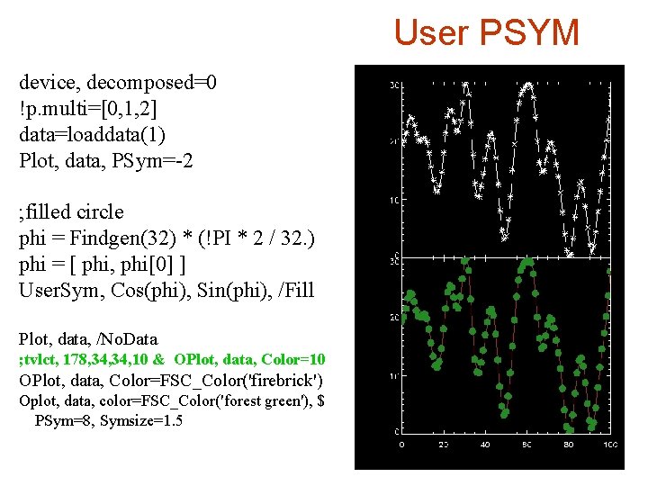 User PSYM device, decomposed=0 !p. multi=[0, 1, 2] data=loaddata(1) Plot, data, PSym=-2 ; filled