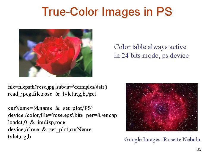 True-Color Images in PS Color table always active in 24 bits mode, ps device