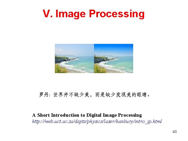 V. Image Processing A Short Introduction to Digital Image Processing http: //web. uct. ac.
