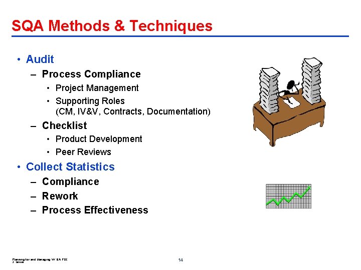 SQA Methods & Techniques • Audit – Process Compliance • Project Management • Supporting