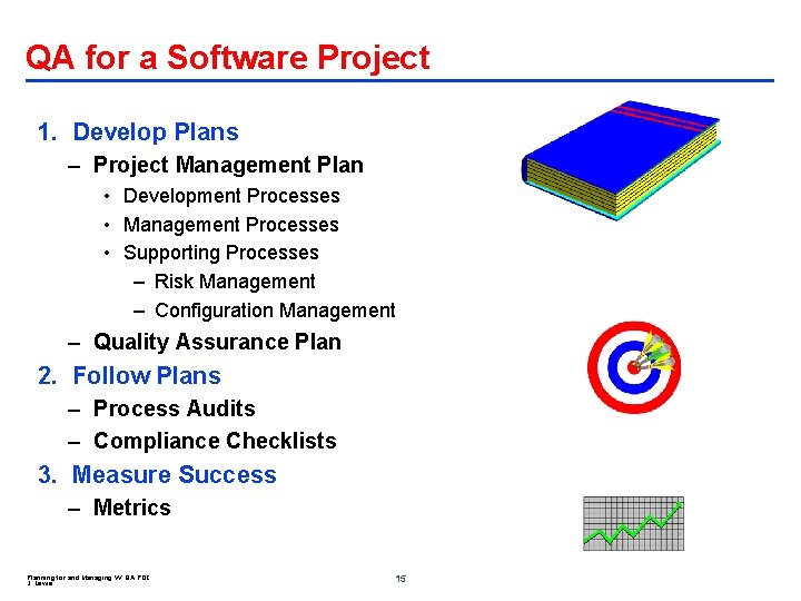 QA for a Software Project 1. Develop Plans – Project Management Plan • Development