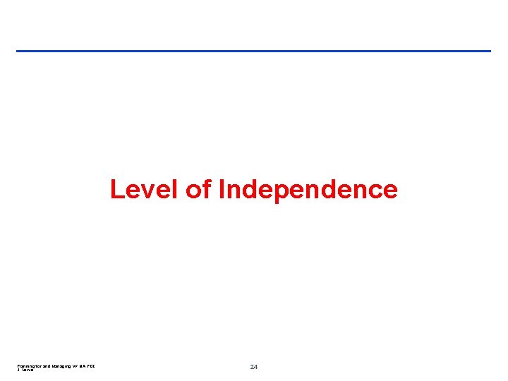 Level of Independence Planning for and Managing VV QA POC J. Lewis 24 