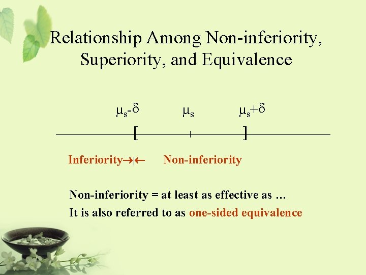 Relationship Among Non-inferiority, Superiority, and Equivalence µs-d [ Inferiority®|¬ µs µs+d | ] Non-inferiority