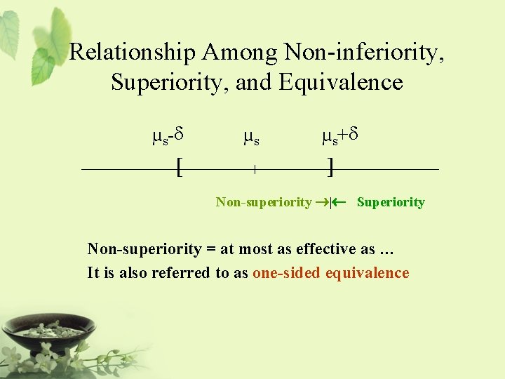 Relationship Among Non-inferiority, Superiority, and Equivalence µs-d [ µs | µs+d ] Non-superiority ®|¬