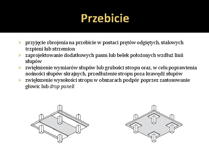 Przebicie przyjęcie zbrojenia na przebicie w postaci prętów odgiętych, stalowych trzpieni lub strzemion Ø