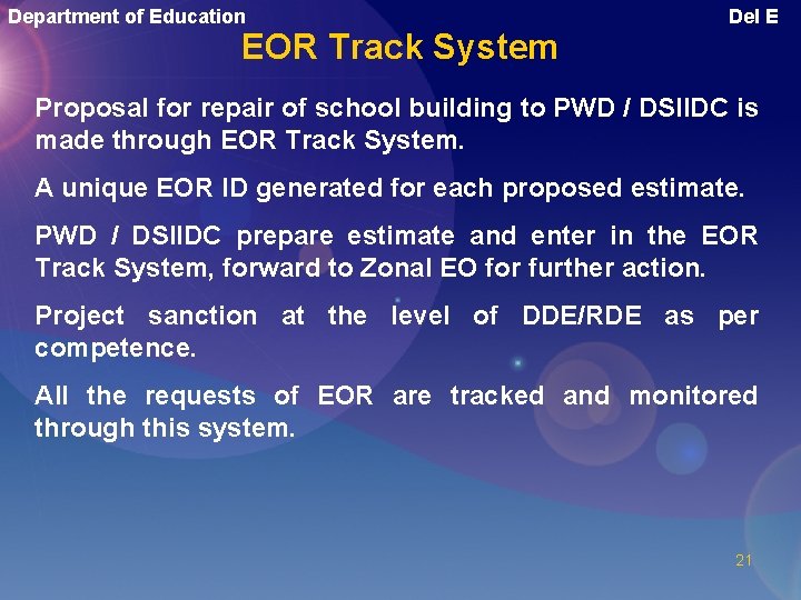 Department of Education EOR Track System Del E Proposal for repair of school building