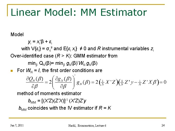 Linear Model: MM Estimator Model yi = xi‘β + εi with V{εi} = σε²