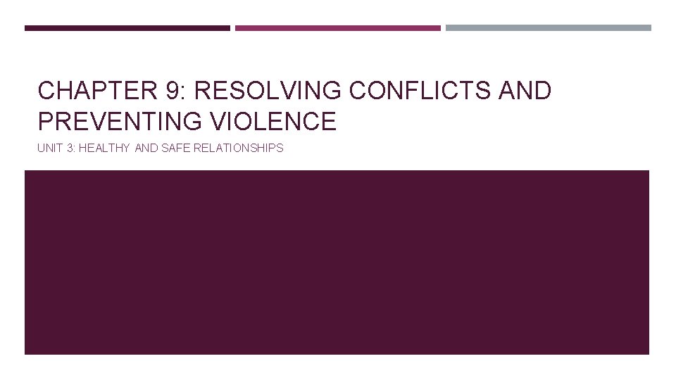 CHAPTER 9: RESOLVING CONFLICTS AND PREVENTING VIOLENCE UNIT 3: HEALTHY AND SAFE RELATIONSHIPS 