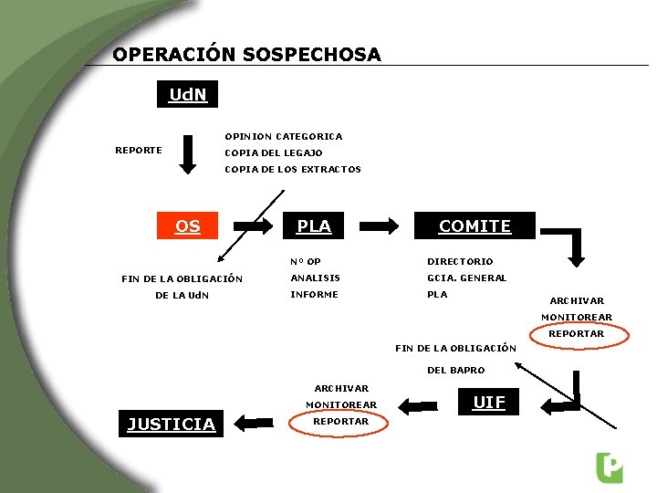 OPERACIÓN SOSPECHOSA Ud. N OPINION CATEGORICA REPORTE COPIA DEL LEGAJO COPIA DE LOS EXTRACTOS