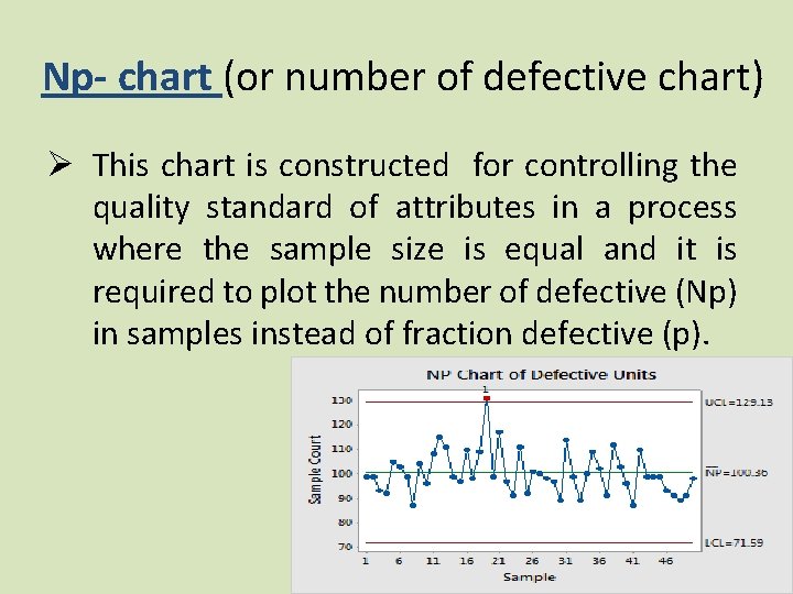 Np- chart (or number of defective chart) Ø This chart is constructed for controlling