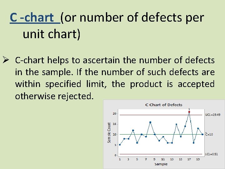 C -chart (or number of defects per unit chart) Ø C-chart helps to ascertain