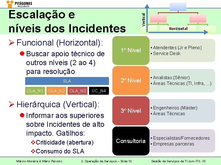 Ø Funcional (Horizontal): l Buscar apoio técnico de outros níveis (2 ao 4) para
