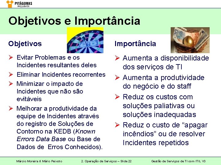 Objetivos e Importância Objetivos Importância Ø Evitar Problemas e os Incidentes resultantes deles Ø
