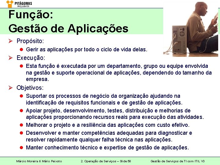 Função: Gestão de Aplicações Ø Propósito: l Gerir as aplicações por todo o ciclo