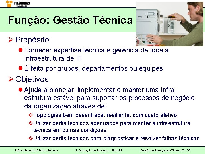 Função: Gestão Técnica Ø Propósito: l Fornecer expertise técnica e gerência de toda a