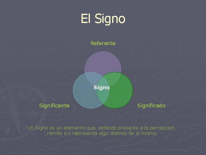 El Signo Referente Signo Significante Significado Un Signo es un elemento que, estando presente