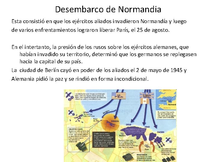 Desembarco de Normandia Esta consistió en que los ejércitos aliados invadieron Normandía y luego