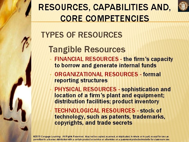 RESOURCES, CAPABILITIES AND, CORE COMPETENCIES TYPES OF RESOURCES Tangible Resources • • FINANCIAL RESOURCES