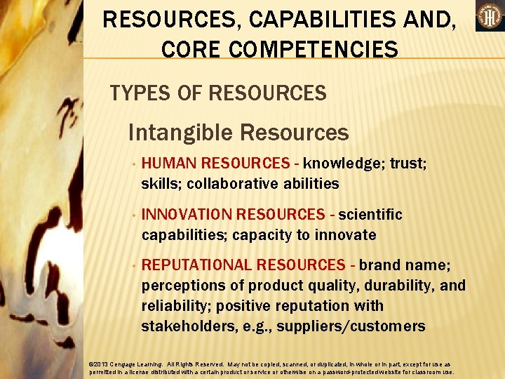 RESOURCES, CAPABILITIES AND, CORE COMPETENCIES TYPES OF RESOURCES Intangible Resources • HUMAN RESOURCES - RESOURCES, CAPABILITIES AND, CORE COMPETENCIES TYPES OF RESOURCES Intangible Resources • HUMAN RESOURCES -
