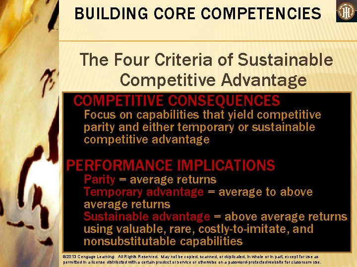 BUILDING CORE COMPETENCIES The Four Criteria of Sustainable Competitive Advantage COMPETITIVE CONSEQUENCES Focus on BUILDING CORE COMPETENCIES The Four Criteria of Sustainable Competitive Advantage COMPETITIVE CONSEQUENCES Focus on