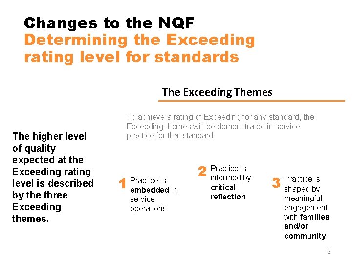 Changes to the NQF Determining the Exceeding rating level for standards The Exceeding Themes