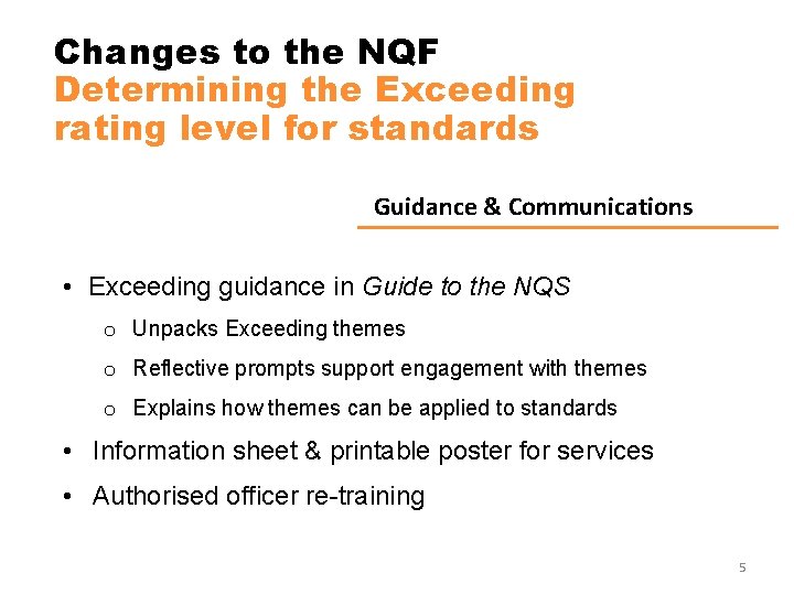 Changes to the NQF Determining the Exceeding rating level for standards Guidance & Communications