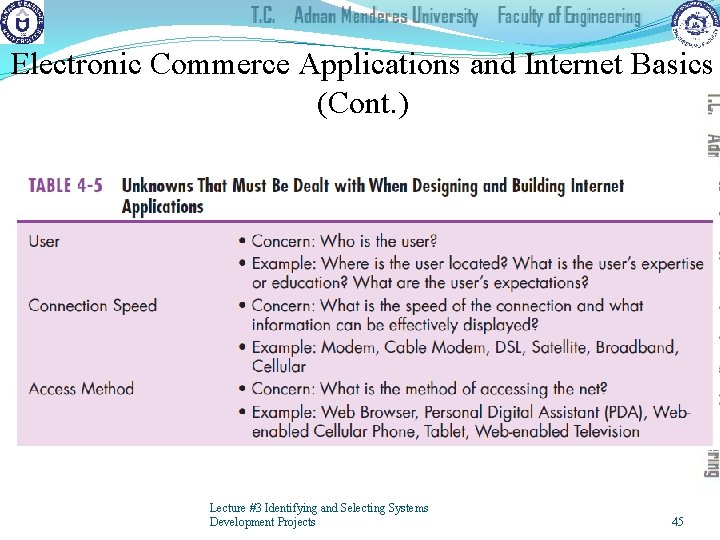 Electronic Commerce Applications and Internet Basics (Cont. ) Lecture #3 Identifying and Selecting Systems