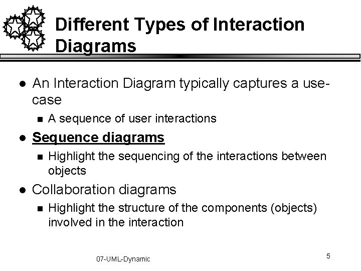 Different Types of Interaction Diagrams l An Interaction Diagram typically captures a usecase n Different Types of Interaction Diagrams l An Interaction Diagram typically captures a usecase n