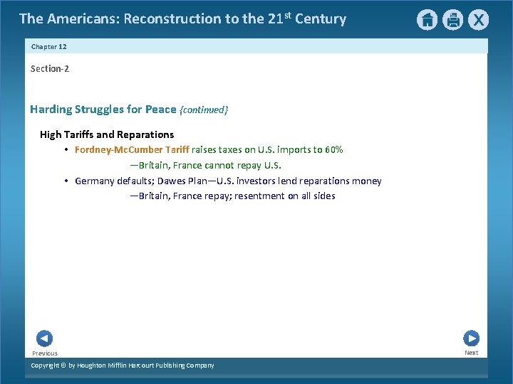 The Americans: Reconstruction to the 21 st Century Chapter 12 Section-2 Harding Struggles for