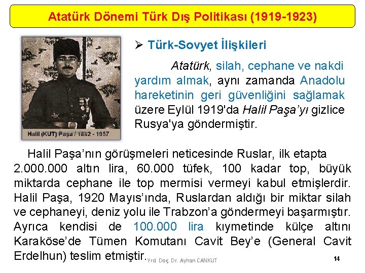 Atatürk Dönemi Türk Dış Politikası (1919 -1923) Ø Türk-Sovyet İlişkileri Atatürk, silah, cephane ve