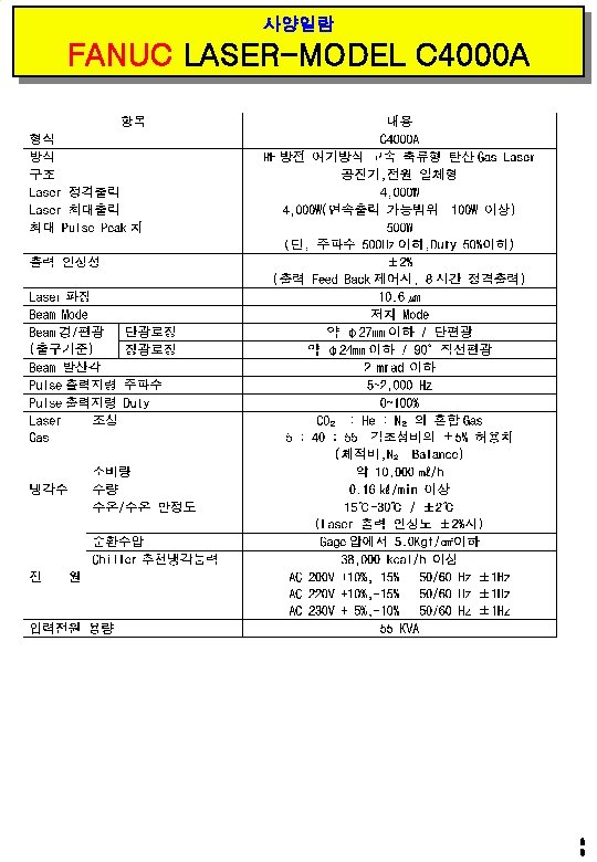 사양일람 FANUC LASER-MODEL C 4000 A 6 0 