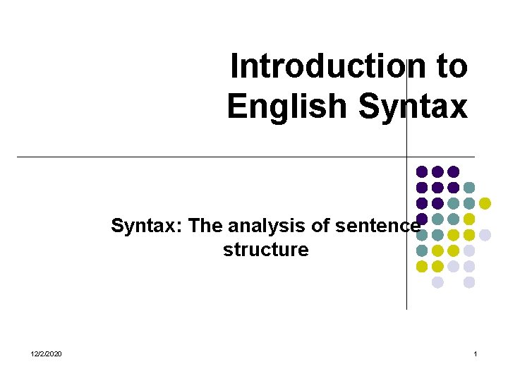 Introduction to English Syntax: The analysis of sentence structure 12/2/2020 1 