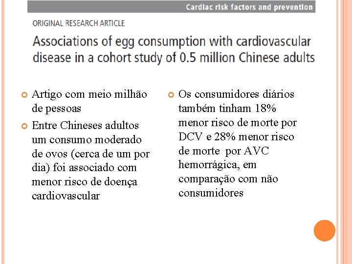 Artigo com meio milhão de pessoas Entre Chineses adultos um consumo moderado de ovos