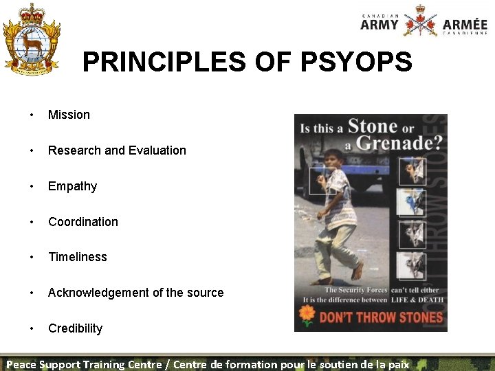 PRINCIPLES OF PSYOPS • Mission • Research and Evaluation • Empathy • Coordination •