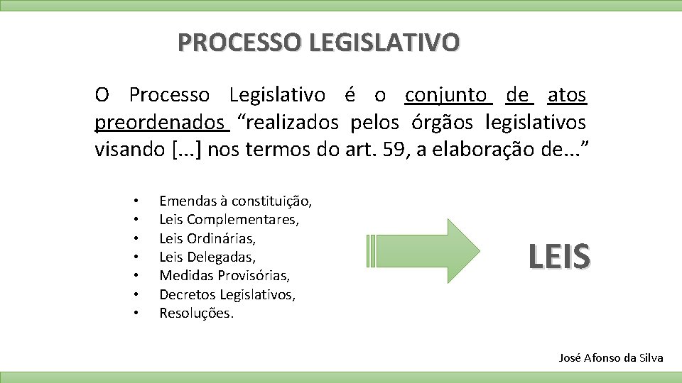 PROCESSO LEGISLATIVO O Processo Legislativo é o conjunto de atos preordenados “realizados pelos órgãos