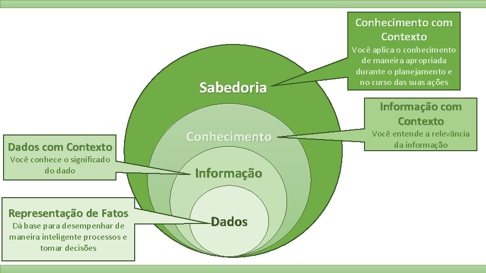 Conhecimento com Contexto Sabedoria Dados com Contexto Você conhece o significado do dado Representação